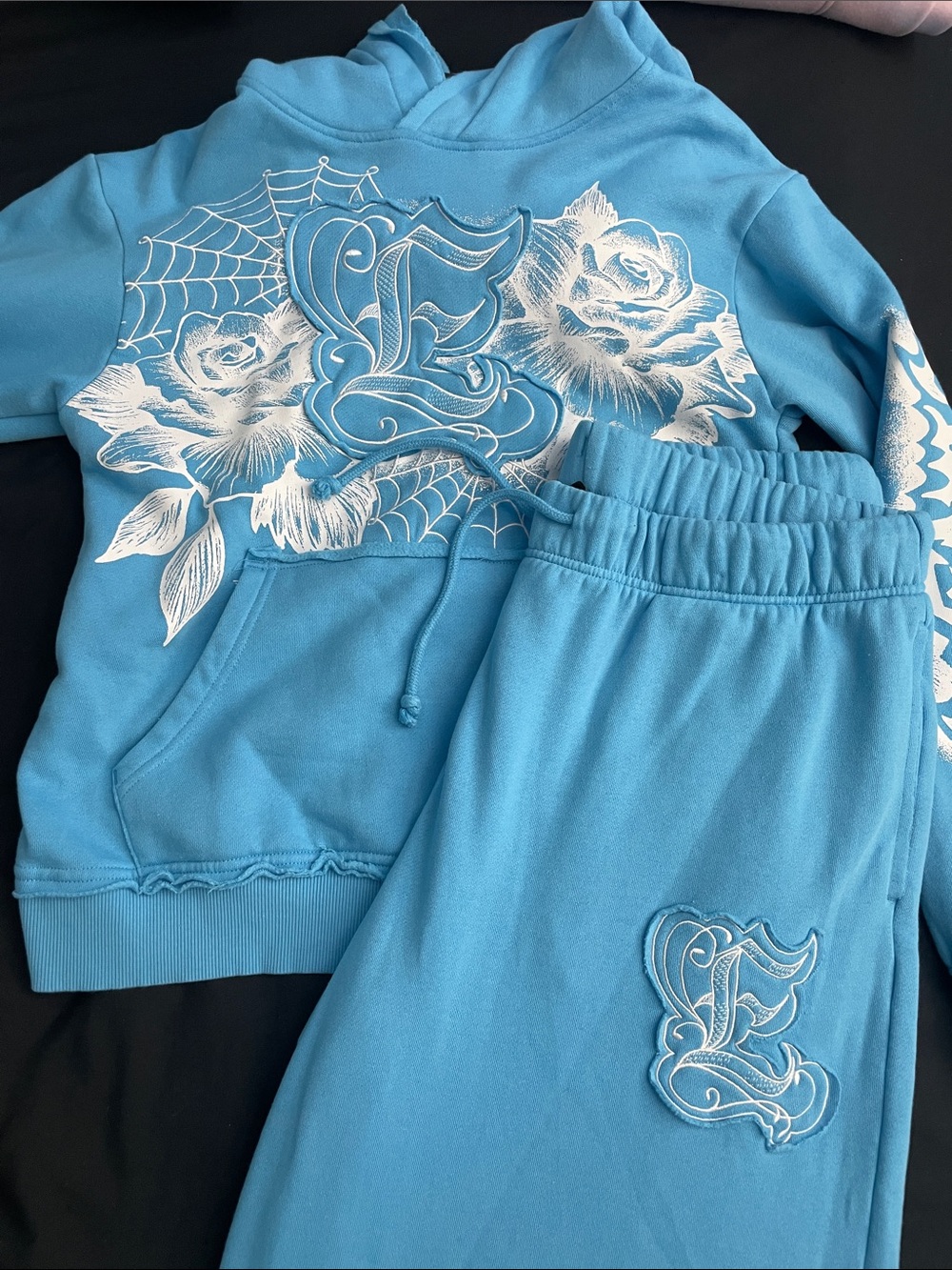 Empyer Blue Hoodie & Jogger Set - Floral Graphic Sweatshirt and Pants